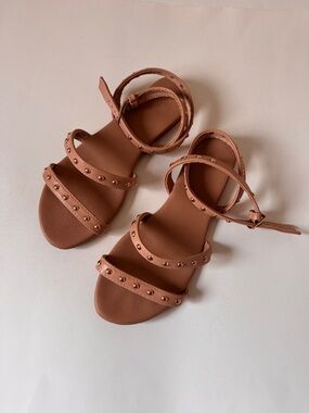 Beige Studded Sandals lily morgan Tan & Gold Low Heel